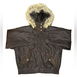 Vintage Metropolis Coyote Fur Hood Bomber Ski Jacket Y2K Grunge Lined Brown 8